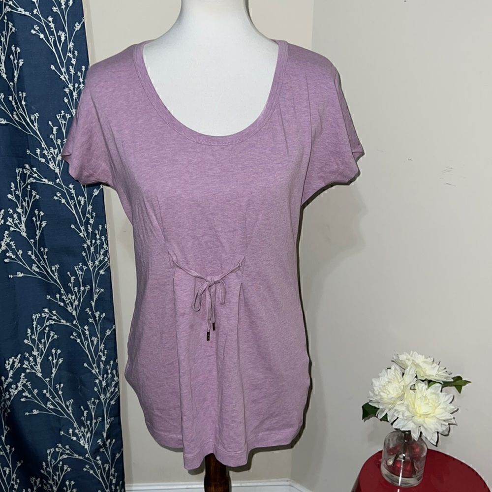 Soft Surroundings Heathered Purple Short Sleeve Pleat Front Tie Tee Shirt sz XS